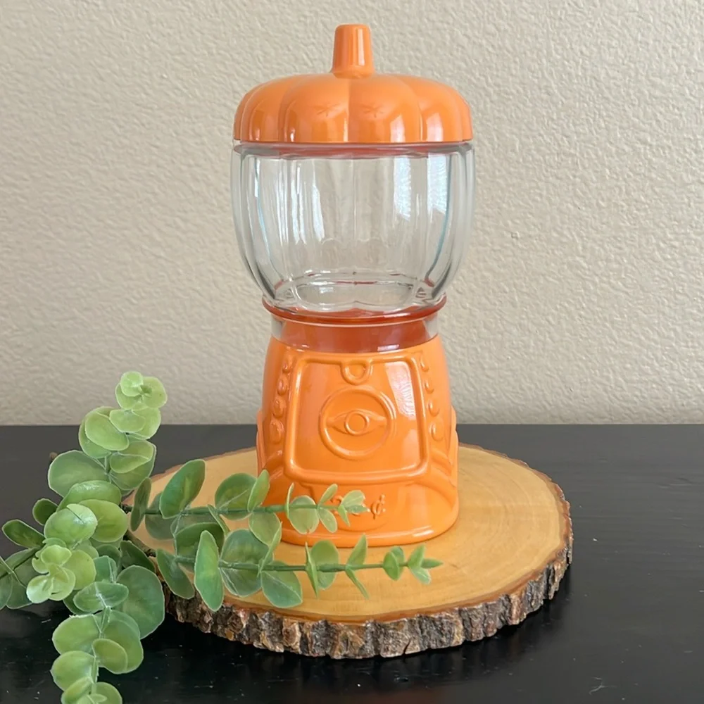 NWT Target Bullseye Halloween Orange Glass Pumpkin Gumball Machine Canister